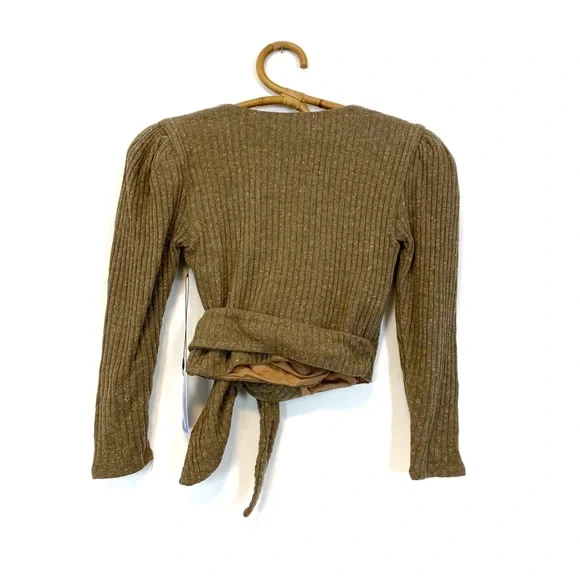 Revolve | Majorelle‎ | Brown Ribbed Wrap Cropped Sweater Size XS - Picture 5 of 9